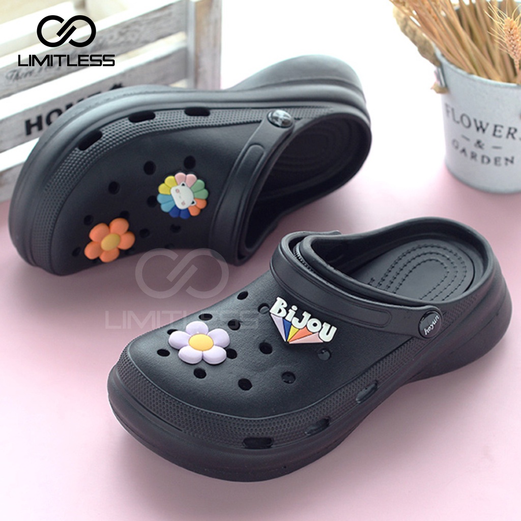 Sendal Wanita Slip On Wedges Platform Sandal Fuji Bakpao Jibbitz Viral Slop Sendal Baim Wanita Karet Tinggi Premium Tebal Terbaru