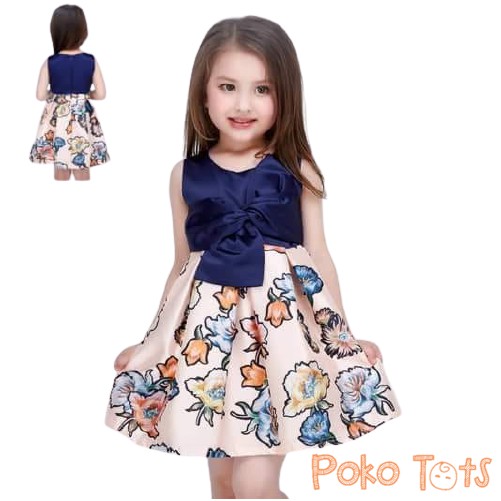 Mitun 100 110 120 130 140 150 160 Dress Anak Navy Pita Bunga