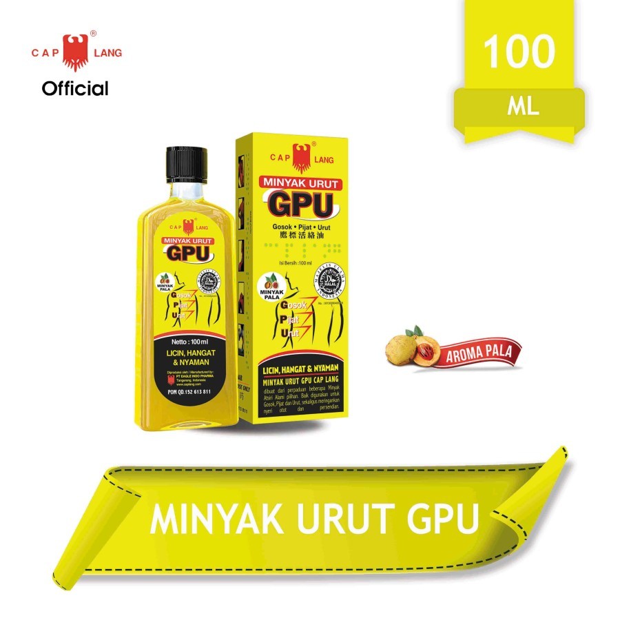 GPU cap lang minyak Gosok Pijat Urut pala sereh jahe 30ml 60ml 100ml