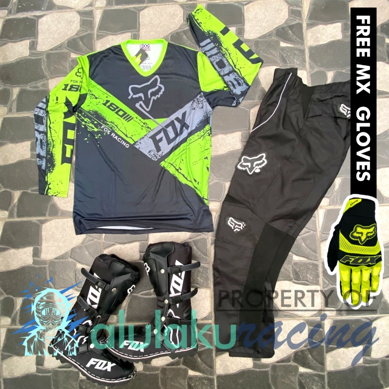 Jersey, Celana, Sarung Tangan &amp; Sepatu Fullprint with Protectors Fullset MX Trail Motocross - Paket Bundling FOCTFG160101-F44