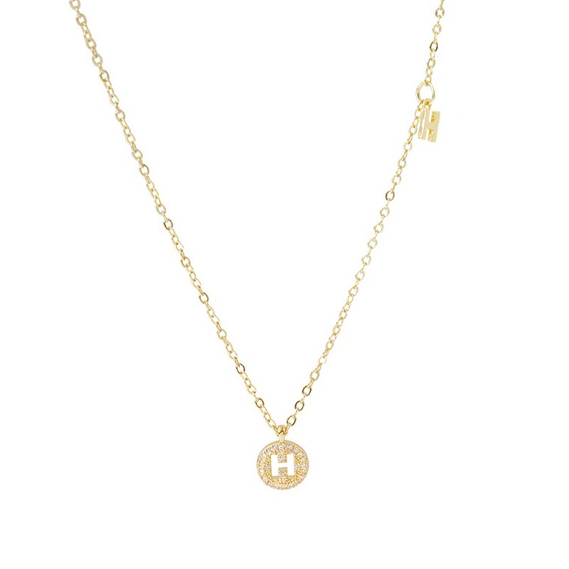 Gentle H Letter Necklace Korean Version of The Clavicle Chain  Female Light Luxury Niche Niche Design Necklace Ins Simple