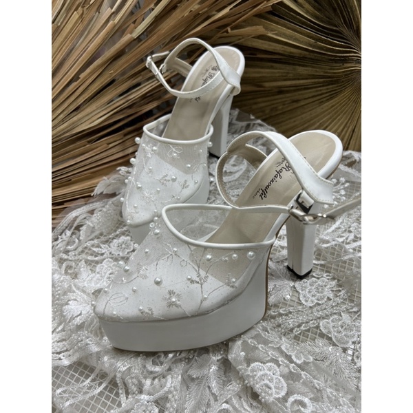 sepatu purri putih tali sepatu wedding cantik tinggi 12cm