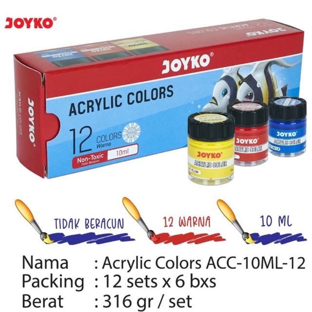 Jual Cat Acrylic Acc10ML12 Color / Cat Akrilik BOTOL ACC 10 ml 12