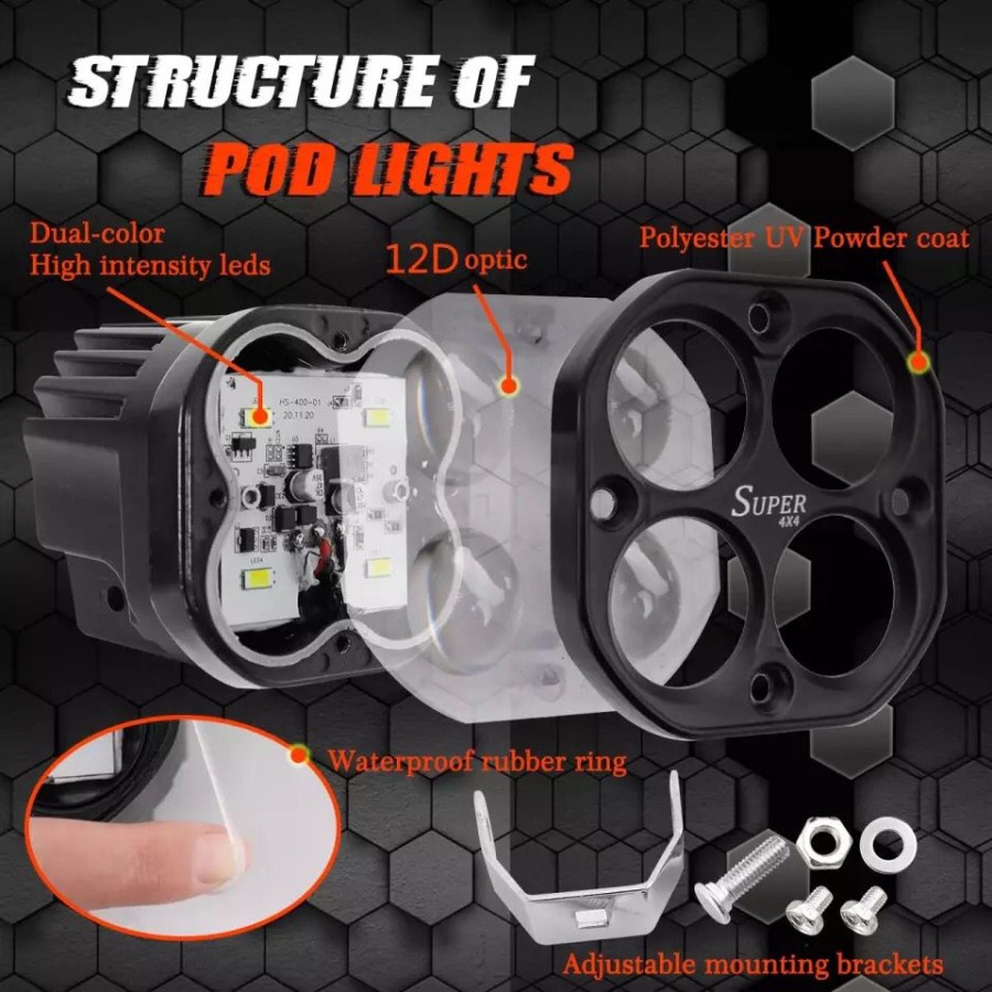Lampu LED LASER 12D 4x4 Projector Hi Lo 3 inch Sorot Tembak 4 CHIP CSP By ADN