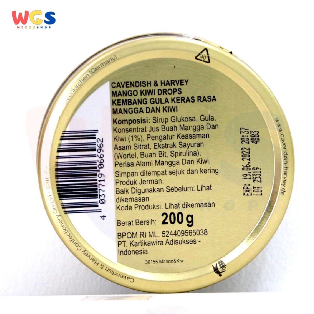 Permen Cavendish &amp; Harvey Mango Kiwi Drops Candy 200g