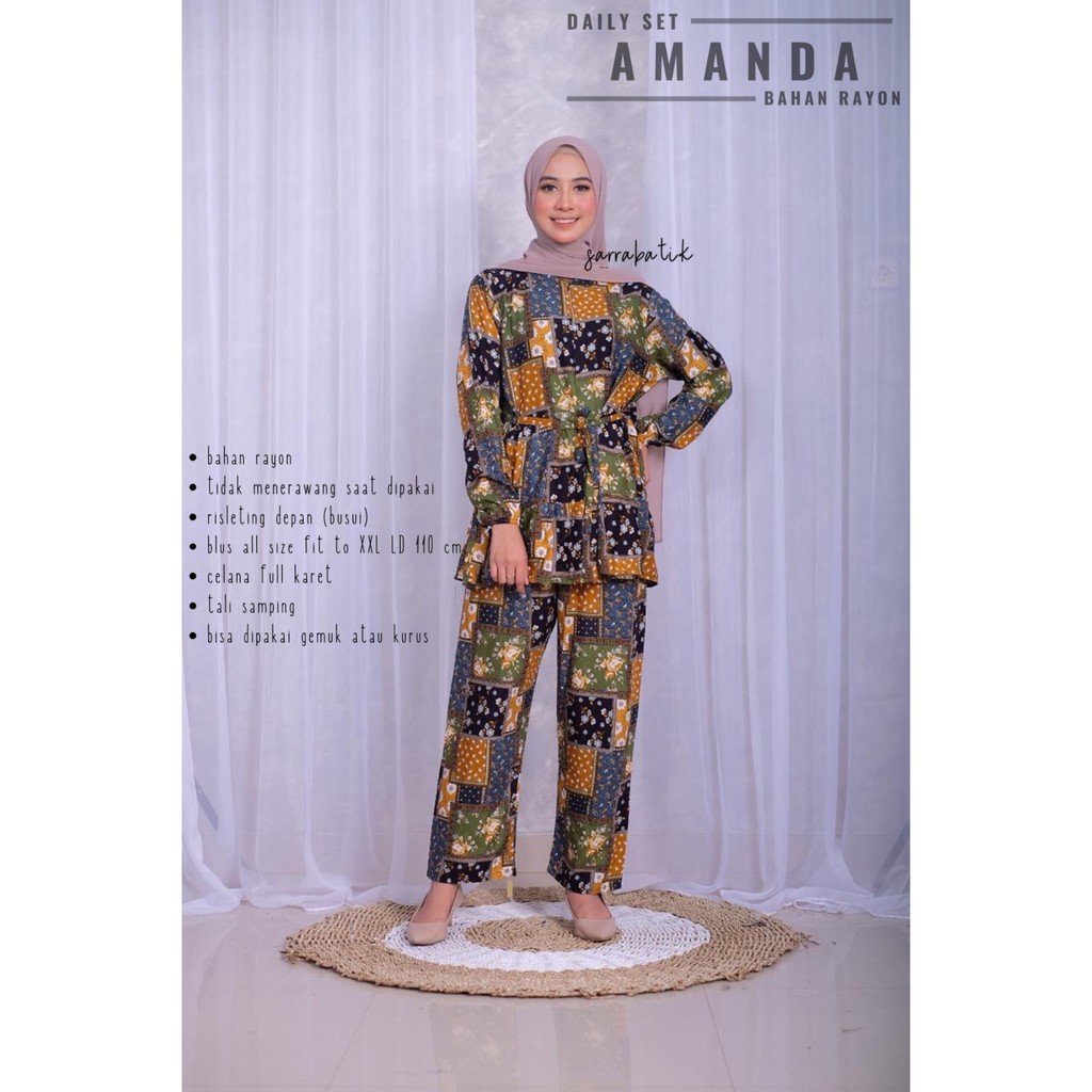 Daily Set Amanda Setelan Rayon Batik Home Set Setelan Jumbo Muslim Casual Pesta Kantoran