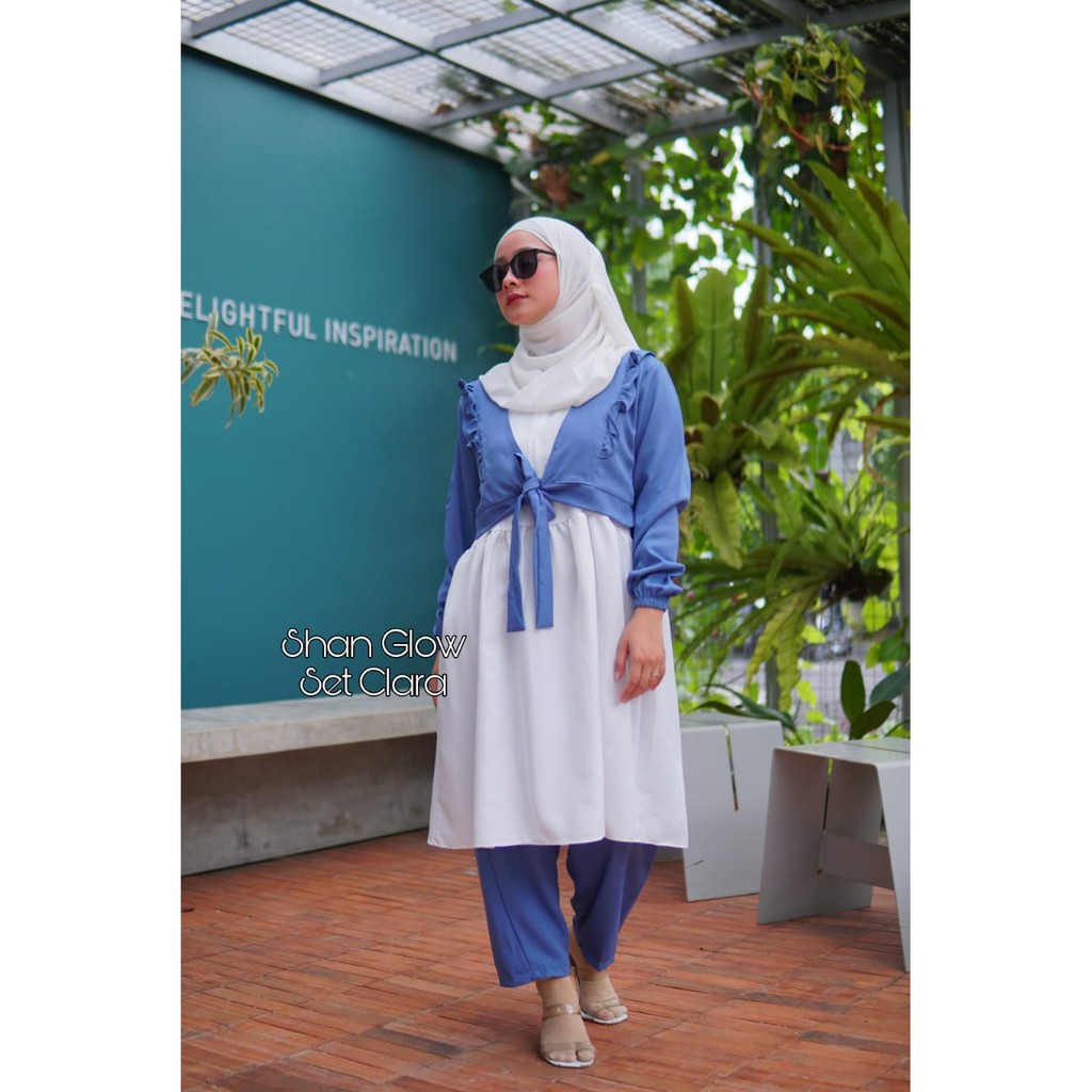 Celana tunik one set clara dan gwami baju setelan remaja wanita hits hangout vintage estetik blouse kerja murah reseller dropship