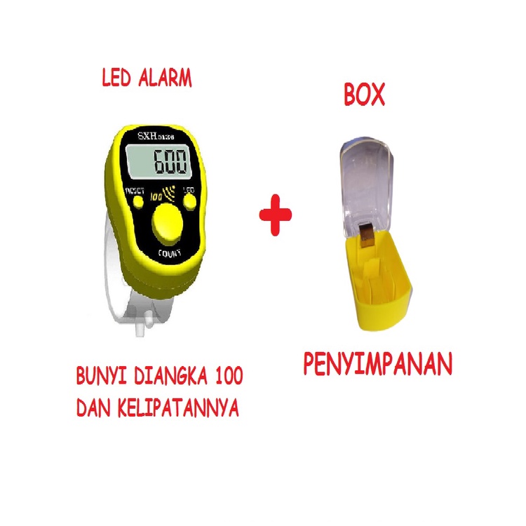 TASBIH DIGITAL LED ALARM BUNYI TIAP ANGKA 100 ADA LAMPU LED DAN BOX