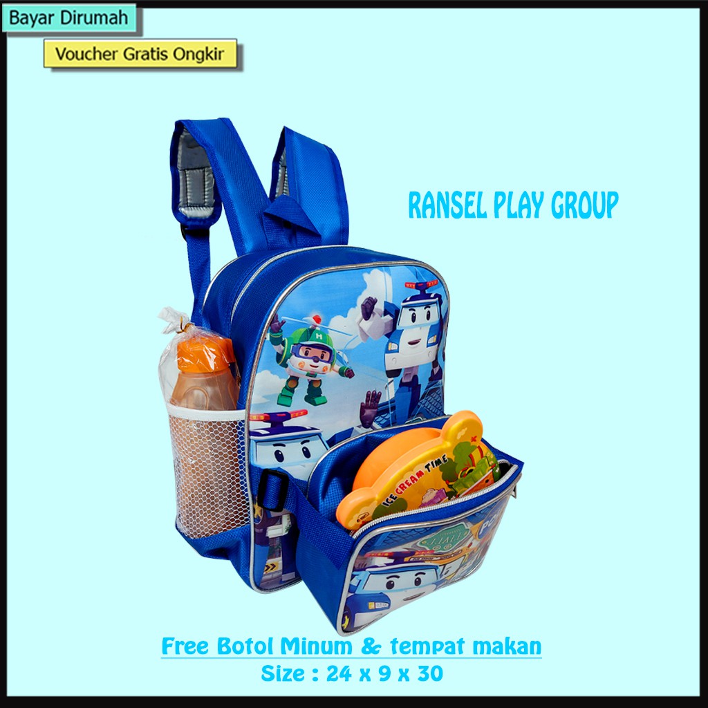 Tas Ransel Sekolah Anak Play Group 2 in 1 Free Botol Minum dan Tempat Makan Tas Anak laki-laki (Rul)