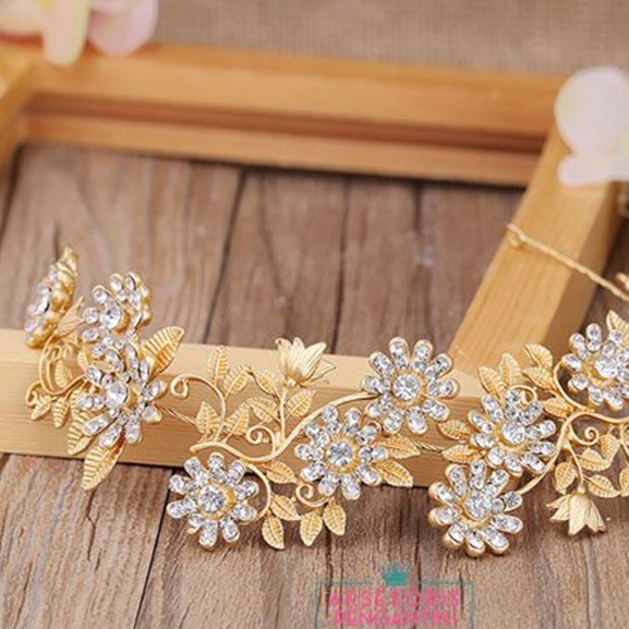 [STOCK TERBATAS] CROWN WEDDING TIARA PENGANTIN HEADPIECE HAIRBAND GOLD TRE008