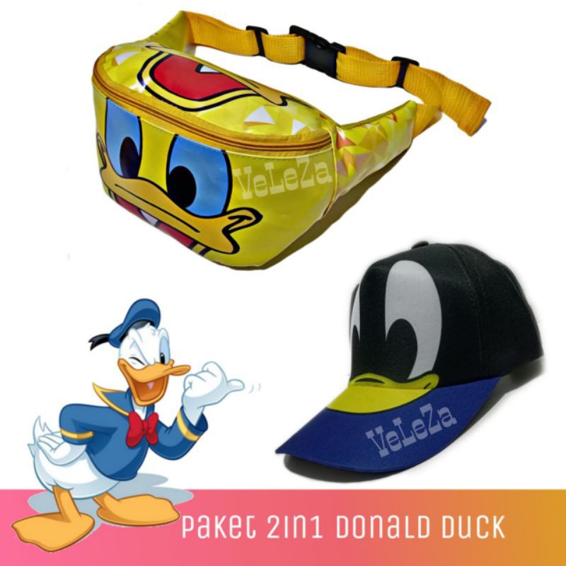 2in1 Waistbag Anak Karakter Donald duck plus topi - Tas Selempang anak - Tas Anak