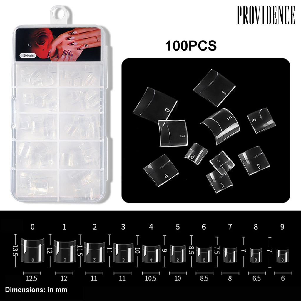 Providence 100pcs / Set Kuku Palsu Extension Model Pendek Transparan Untuk Nail Art DIY