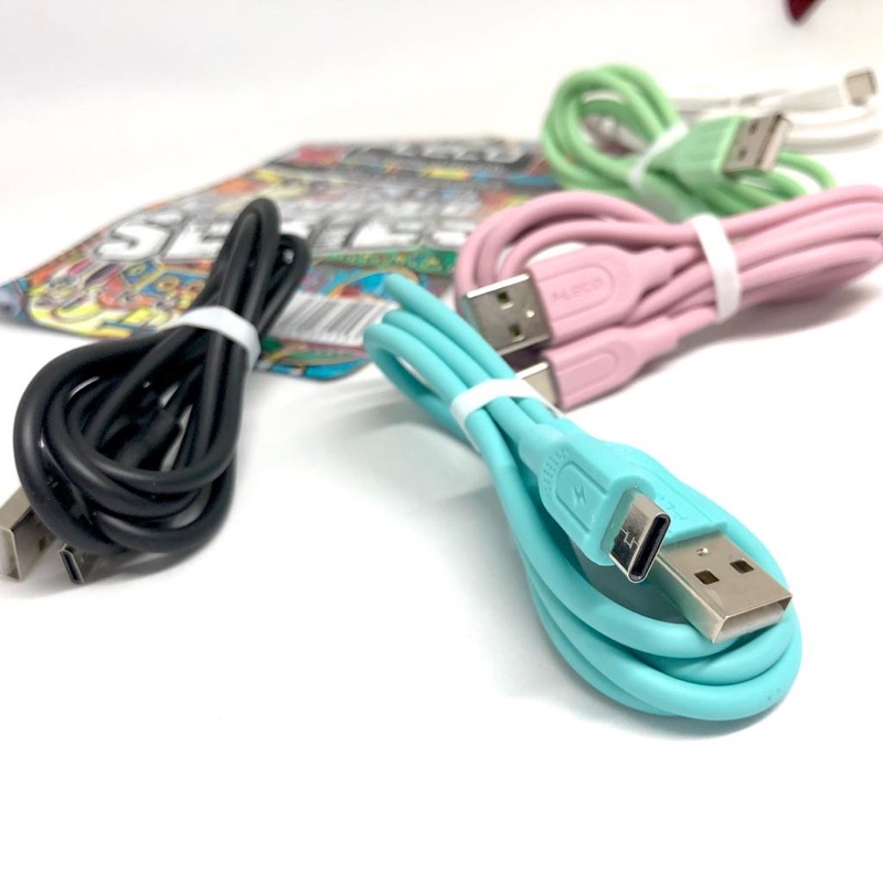 PROMO KABEL DATA MACARON FLECO MCD100 MICRO TYPE C IP SOFT COLOUR NEW