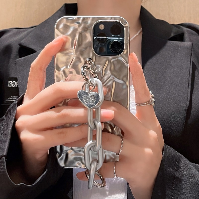 Trendy tin foil silver buckle chain iPhone 12 anti-drop phone case iPhone 11 12 Pro Max XR XSAMX SE 7 8 plus