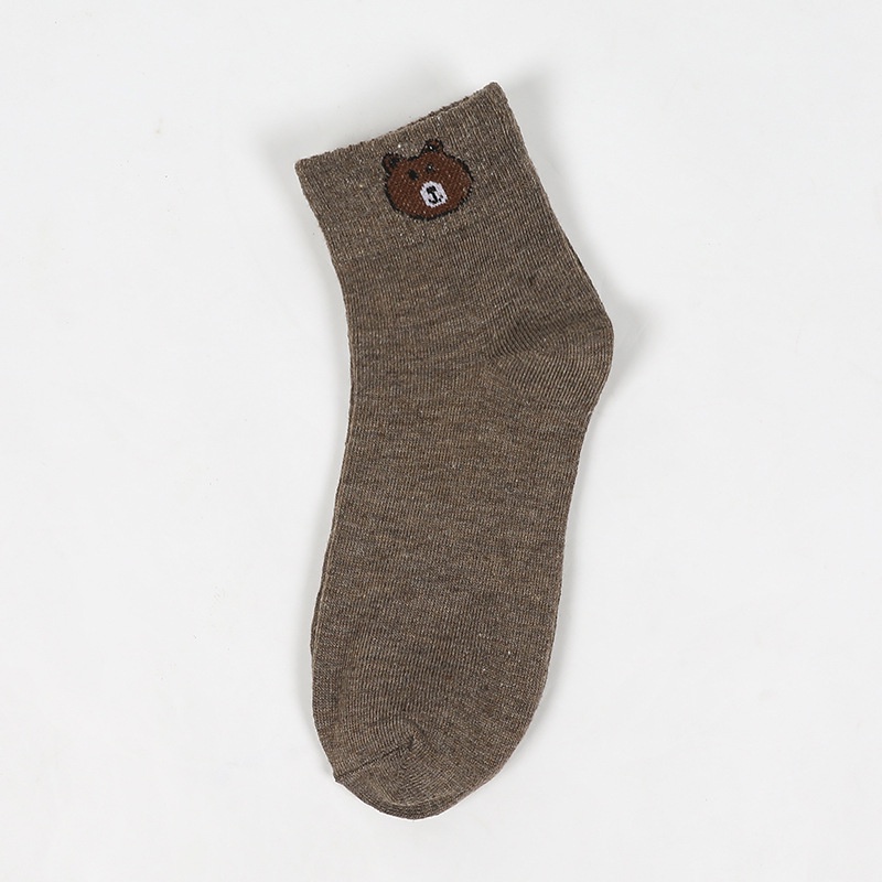 WJ0046 Kaos Kaki Cute Beruang Kaos Kaki Pendek Wanita Pria Semata Kaki-Coklat Tua