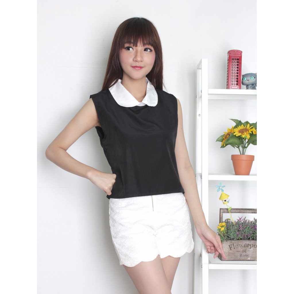 [Lisa wk black RO] blouse wanita twiscont hitam