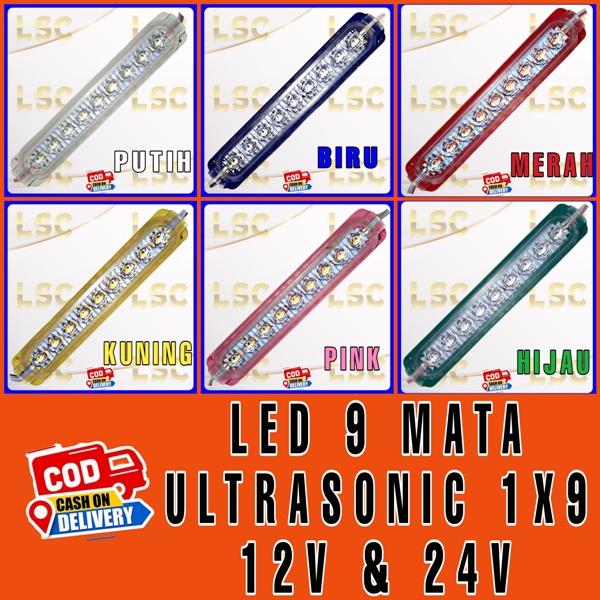 Lampu led Ultrasonik 9 mata bening flat 12v dan 24v