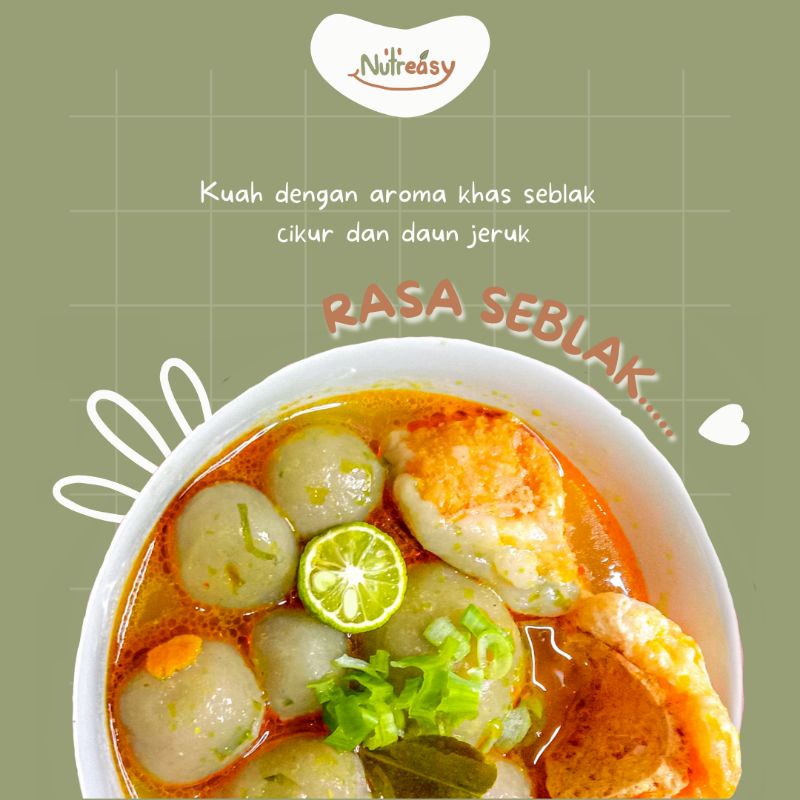 

BASO ACI KUAH NUTREASY__ ISI AYAM+SAYUR INSTAN 3 RASA (TOMYUM, SEBLAK, RAMEN)