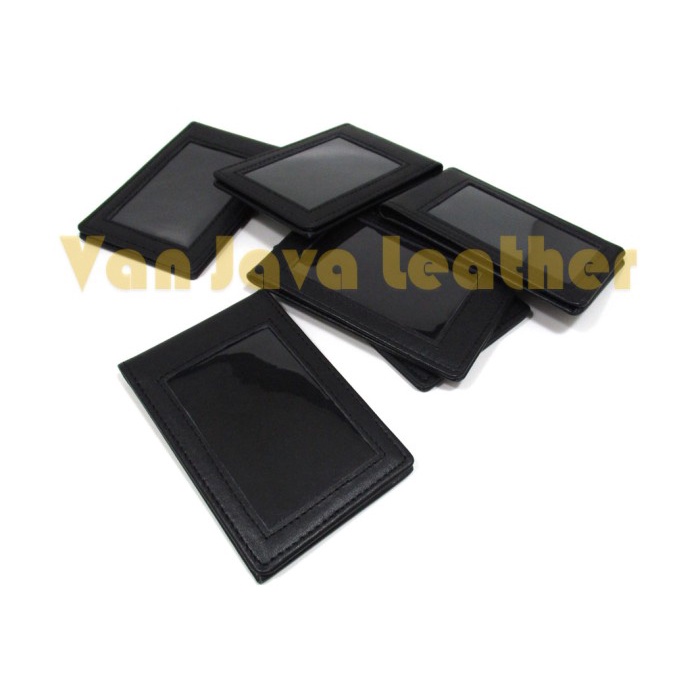 READY ID Card Holder Kulit/Hitam Polos/Name Tag Magnet/Asli Kulit/Murah TERLARIS