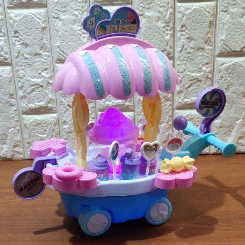 Mainan Gerobak Popcorn Ice Cream Baterai - Candy Cart Anak Perempuan Cewek