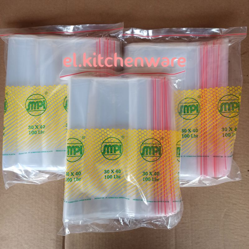 plastik zipper SMPI 30x40cm - plastik klip ziplock 100 lembar - bening polos transparan tanpa sablon