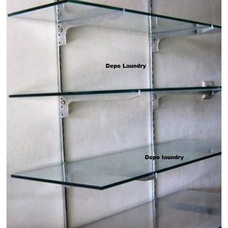 Bestseller Etalase Toko Rak Bracket Kaca Tempel Dinding 4 Tingkat Daun Siku 25Cm