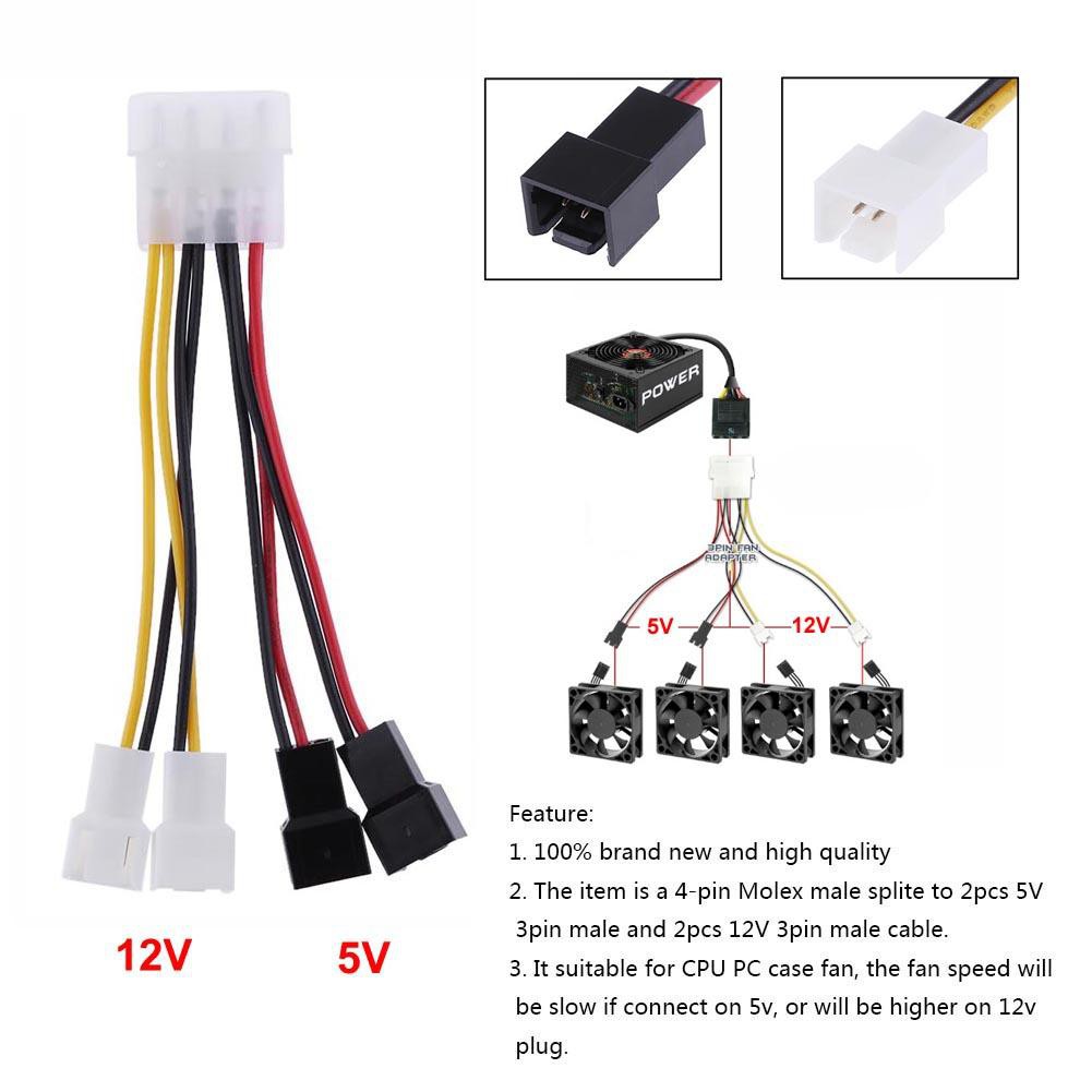 1pcs 4-Pin PC CPU Fan Power Cables Molex to 3-Pin Power Supply Adapter Connector Fan Adapter Cable