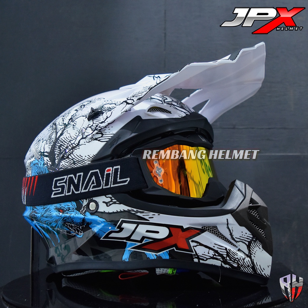 HELM JPX CROSS_FOX1 X14 - PEARL WHITE GLOSS PAKET GANTENG GOOGLE SNAIL HELM JPX KLX ORIGINAL HELMET MOTO TRAIL SUPERMOTO HELM FULL FACE MOTO CROSS TERBAIK TERMURAH-MX36 MATT BLACK/RED