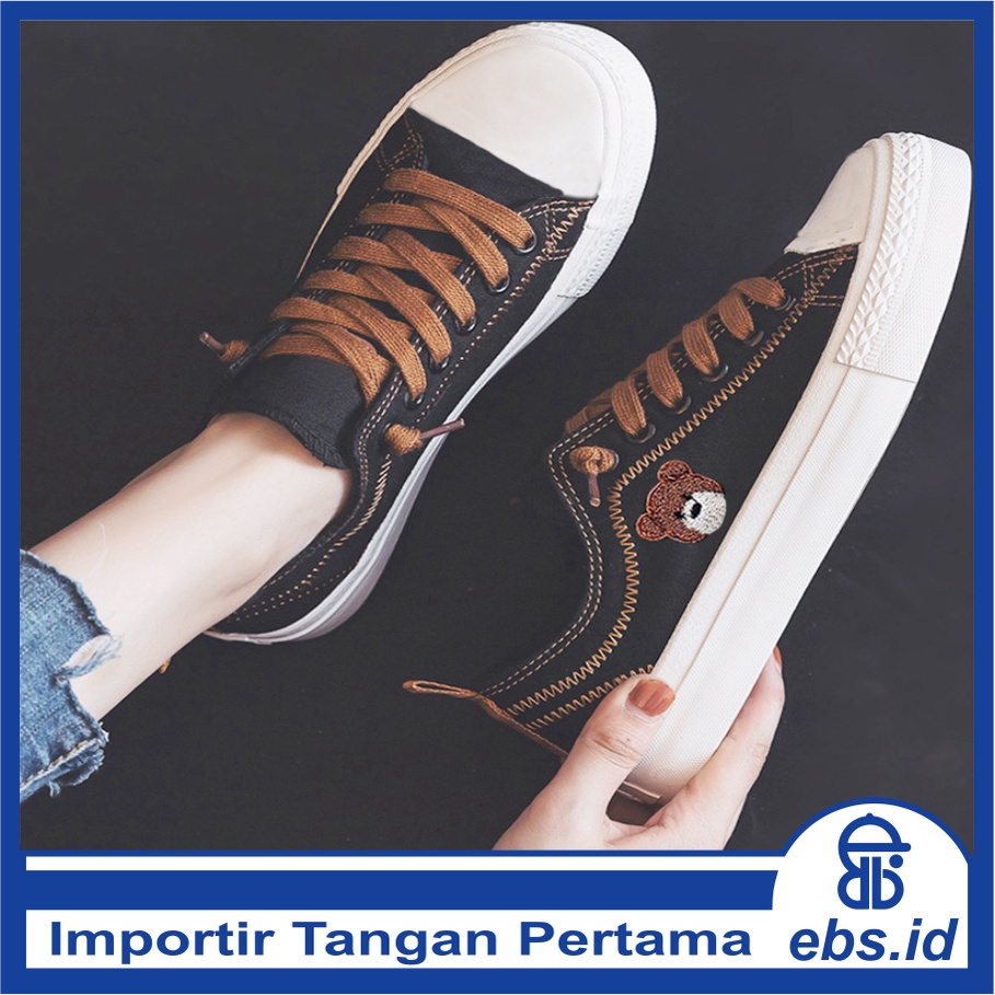 𝐄𝐁𝐒 ✅ SEP003 (Tanpa Kotak) COD Sepatu Kanvas Wanita Bear Beruang Model Korea Fashion Casual Sport Import SEP003