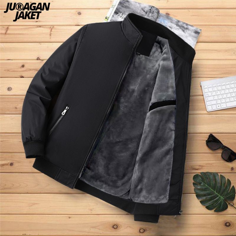 Jaket Bomber Mantel Musim Dingin Pria Tebal Bulu Hangat