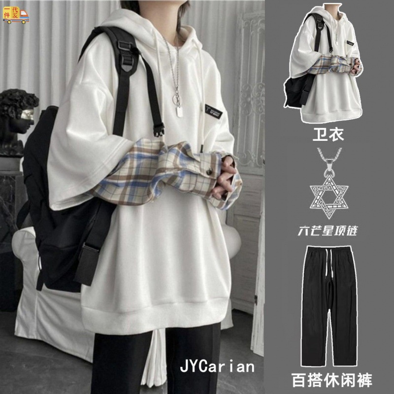 Gelap Palsu Dua Potong Sweater  Pria    Fashion In Berkerudung  Mahasiswa   Biru yiling