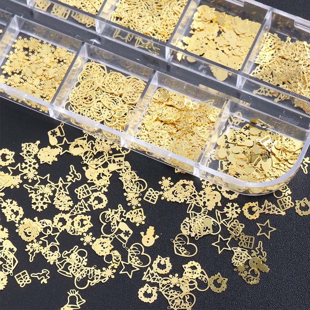 AUGUSTINA Agustina Kuku Glitter Payet Kaus Kaki Logam Santa Snowflake Pohon Natal Snowman 3D Nail Art Dekorasi