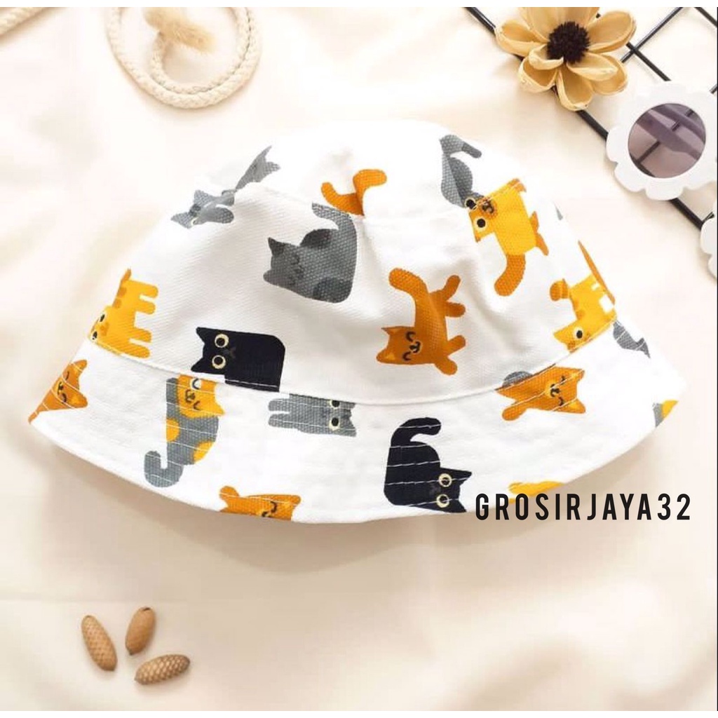 (GROSIRJAYA32) Topi Bucket anak motif lucu karakter kucing abstract mulai usia 2th