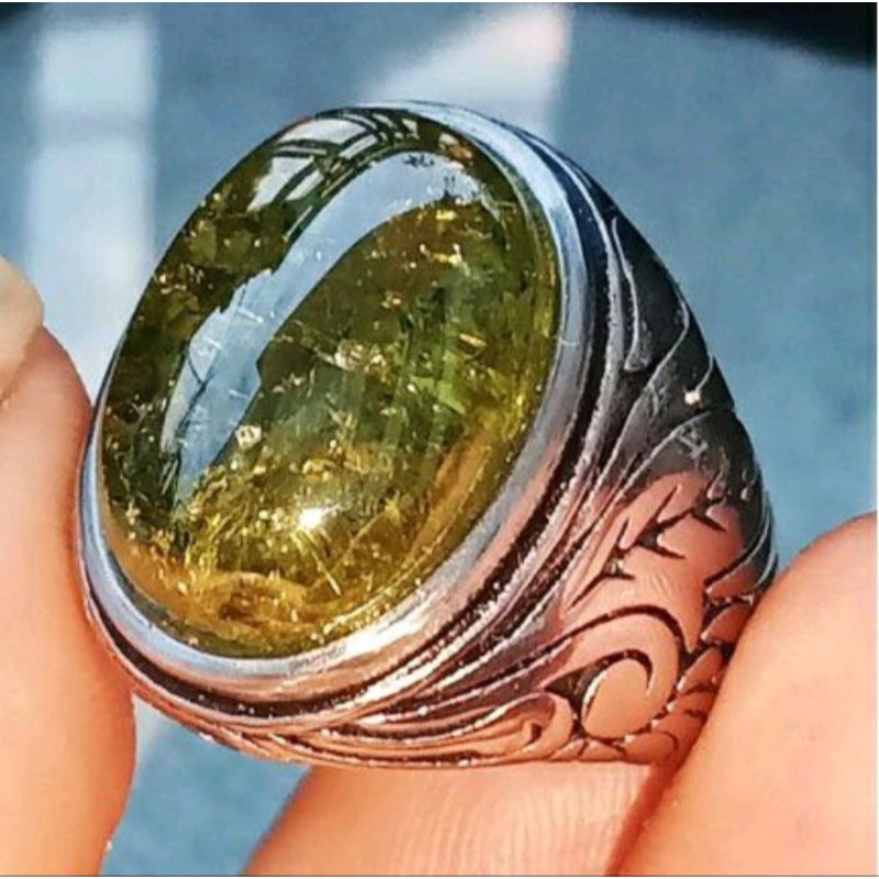 CINCIN PRIA BATU GREEN PERIDOT PECAH SERIBU • CINCIN PRIA ELEGANT