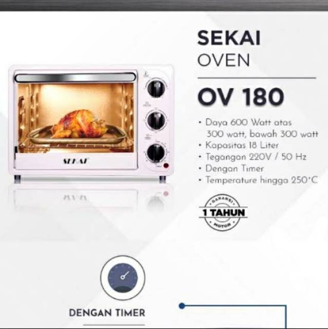 Sekai OV 180 . Oven Listrik Low Watt 600W 18Liter. Baru&amp;Bergaransi Resmi