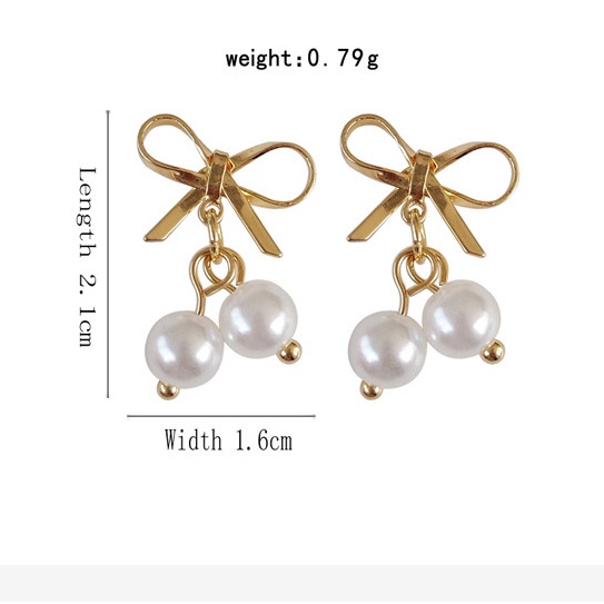 Anting S925 silver needle Bentuk Pita Aksen Mutiara Warna Emas Untuk Wanita