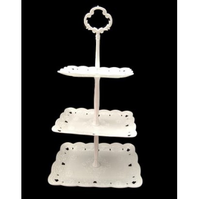 Rak Susun Plastik Persegi Panjang Kue 3 Tier Stand White Cup Cake Tray