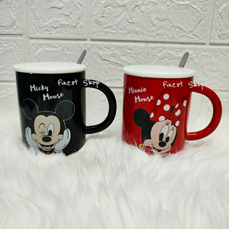 Gelas Keramik MICKEY MINNIE POOH JUMBO Mug Tutup Silikon Boneka Cangkir Anak Tempat Minum Water Cup