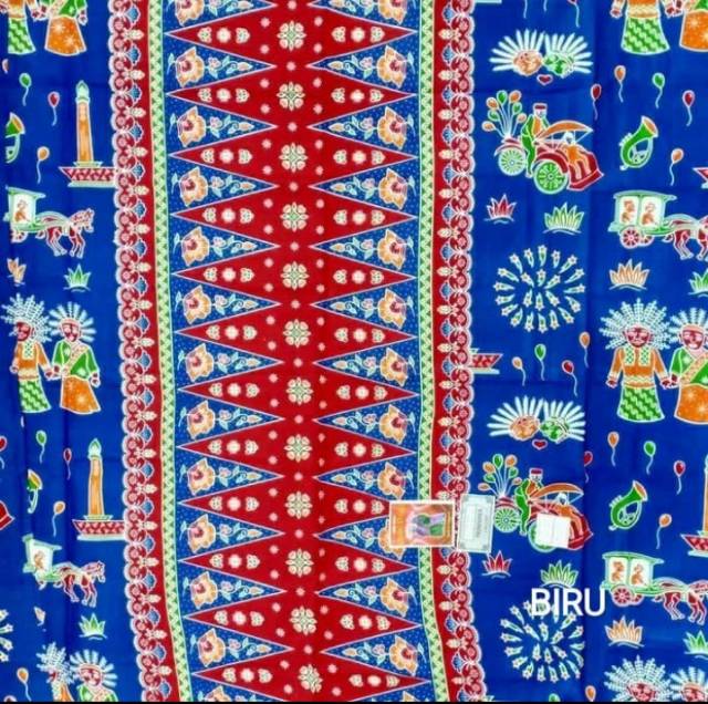 Kain sarung betawi dan cukin (syal) motif ondel - ondel