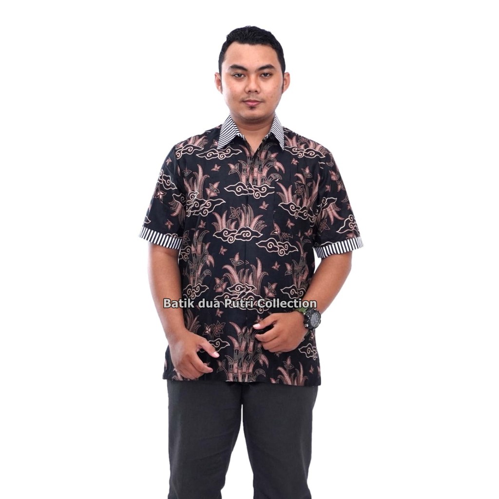Couple Batik Atasan Wanita Modern Motif Bambu Hitam By Batik Dua Putri Collection