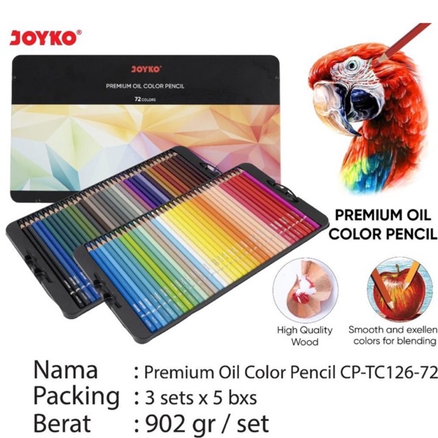 

( 72 warna ) Premium Oil Color Pencil Kemasan Kaleng Joyko CP-TC126-72