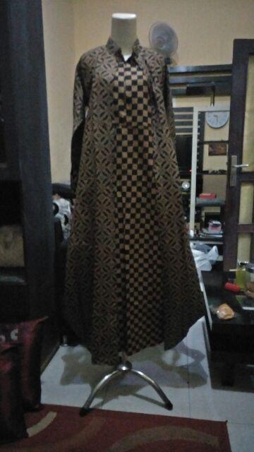 Gamis Cardi Lawasan Coklat Baju Batik Kantoran Wanita Formal Kondangan Harian Katun Halus Arabia