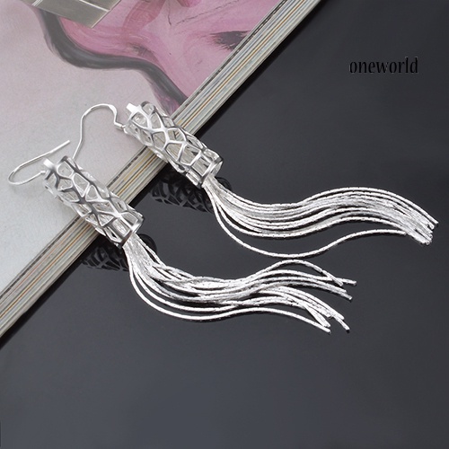 OW@ Women Fashion Silver Plated Long Chain Tassel Hook Dangle Linear Earrings Gift