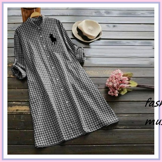 Tunik / Kemeja / Baju Atasan Wanita Muslim Motif Garis Verza Tunik By Moela Bahan Rayon Premium Tuni