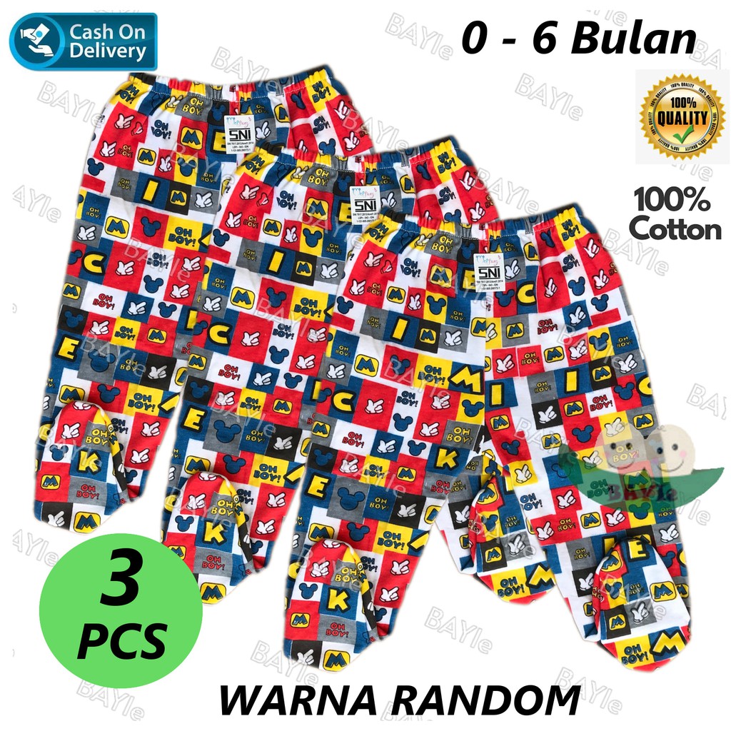 BAYIe - OBRAL!!  3 Pcs Celana Panjang TUTUP Bayi/Anak MICKEY MF 100% Katun DK TEBAL VELVET 0-6 bulan