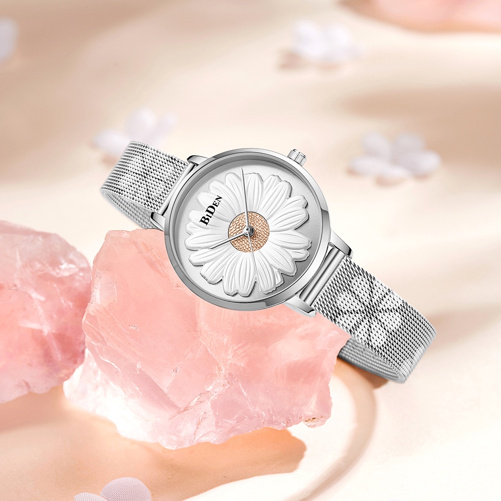 BIDEN Jam Tangan Wanita Santai Mode Krisan Dial Tahan Air Kuarsa Tali Jala Jam Wanita-7