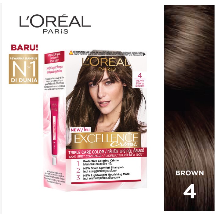 Loreal Paris Excellence Creme Pewarna Cat Rambut no #4 natural brown coklat