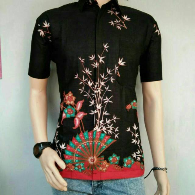 tey-17 Batik Pria ASJ SA HRB026 Kenongo Kemeja Tosca Pendek Pekalongan Padi M L Xl Sogan Tulis ::