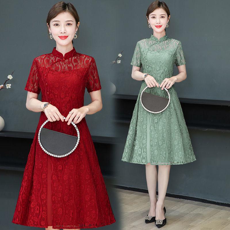 Cheongsam Dress Gaun Renda Brokat Merah Hijau Bigsize Jumbo 5XL BB 82 kg Pesta Kondangan