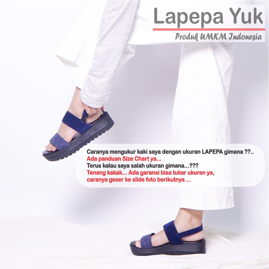 LAPEPA YUK -  Sepatu Sandal Wanita Wedges GHEA Model Ban dua Tali Strap belakang Hak Tinggi Sole 4 cm Spatu Sendal Gunung Cewek  Size 36 37 38 39 40 Warna NAVY  Biru Dongker Cewe Kekinian Premium Terbaru Shoes Ori Original Mall Official Store Promo